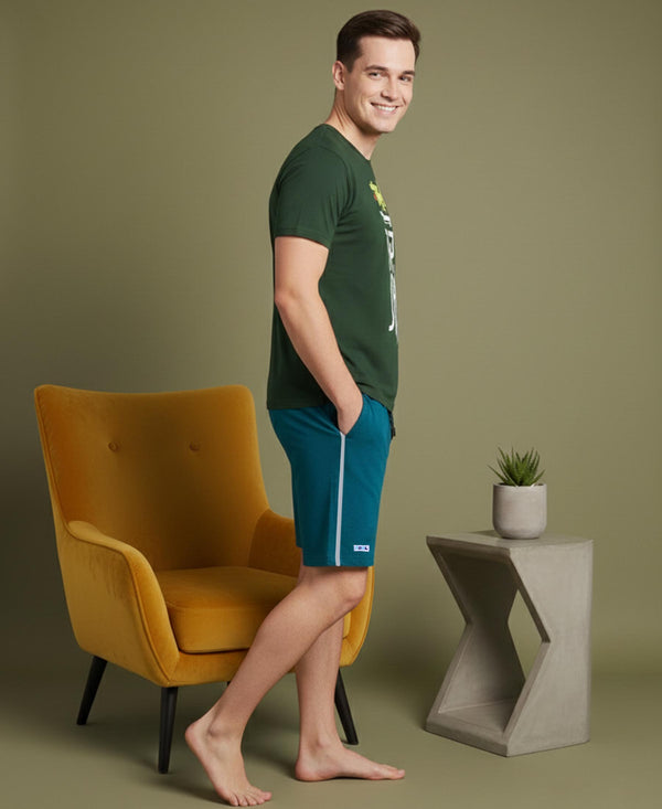 T.T. Men’s Cotton Blend | Printed Round Neck T-Shirt & Regular Fit Shorts | Casual Co-ord Set for Men