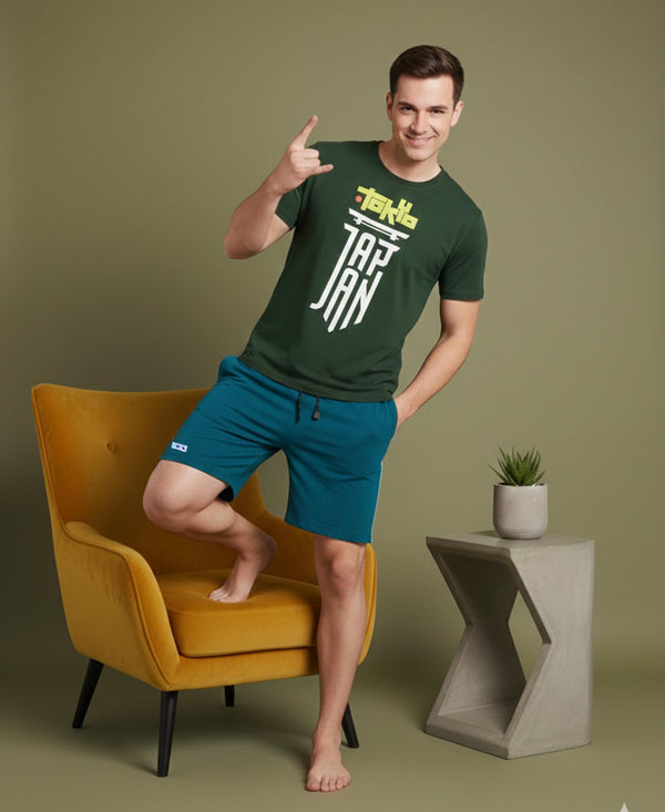 T.T. Men’s Cotton Blend | Printed Round Neck T-Shirt & Regular Fit Shorts | Casual Co-ord Set for Men
