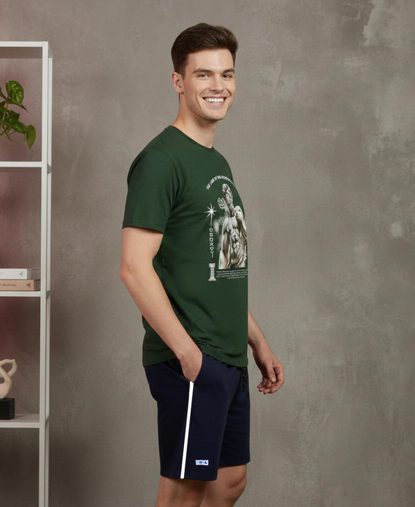 T.T. Men’s Cotton Blend | Printed Round Neck T-Shirt & Regular Fit Shorts | Casual Co-ord Set for Men