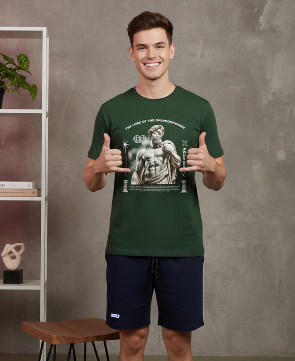 T.T. Men’s Cotton Blend | Printed Round Neck T-Shirt & Regular Fit Shorts | Casual Co-ord Set for Men