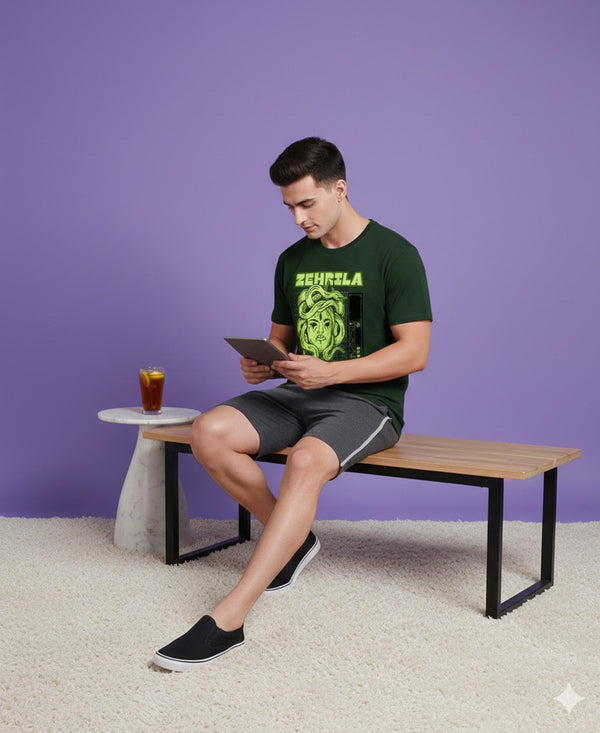 T.T. Men’s Cotton Blend | Printed Round Neck T-Shirt & Regular Fit Shorts | Casual Co-ord Set for Men