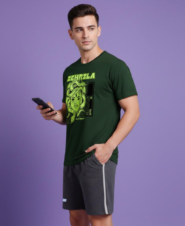 T.T. Men’s Cotton Blend | Printed Round Neck T-Shirt & Regular Fit Shorts | Casual Co-ord Set for Men