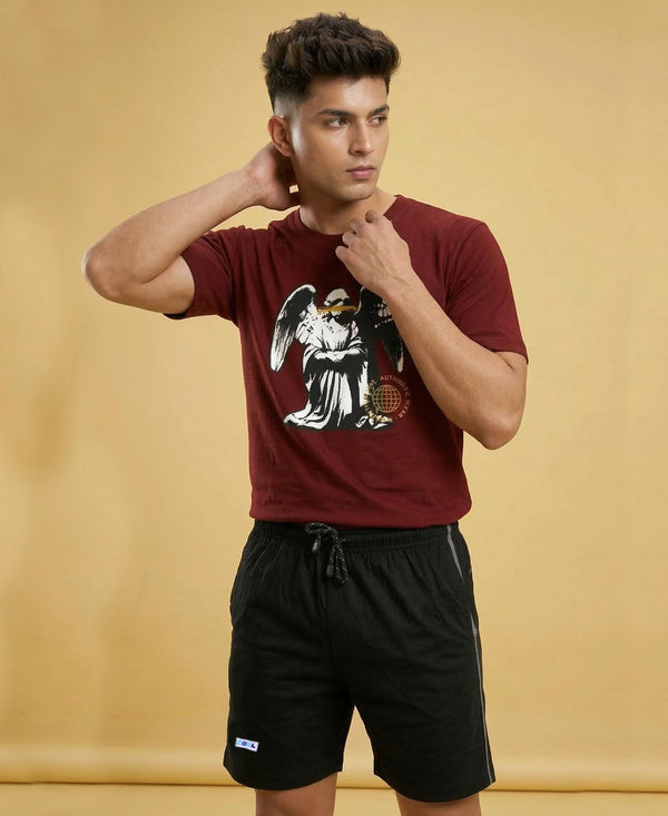 T.T. Men’s Cotton Blend | Printed Round Neck T-Shirt & Regular Fit Shorts | Casual Co-ord Set for Men