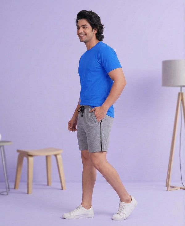 T.T. Men’s Cotton Blend | Solid Round Neck T-Shirt & Regular Fit Shorts | Casual Co-ord Set for Men