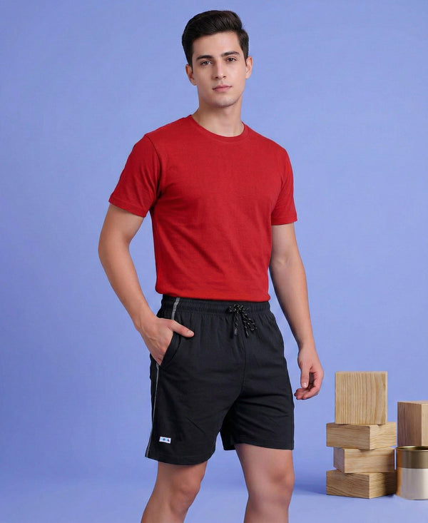 T.T. Men’s Cotton Blend | Solid Round Neck T-Shirt & Regular Fit Shorts | Casual Co-ord Set for Men