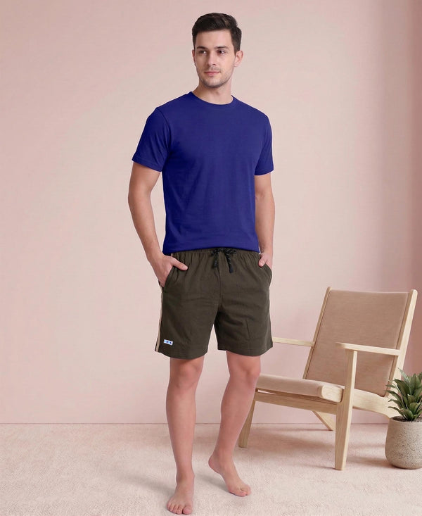 T.T. Men’s Cotton Blend | Solid Round Neck T-Shirt & Regular Fit Shorts | Casual Co-ord Set for Men