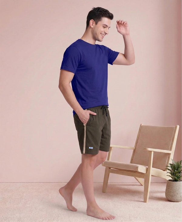 T.T. Men’s Cotton Blend | Solid Round Neck T-Shirt & Regular Fit Shorts | Casual Co-ord Set for Men