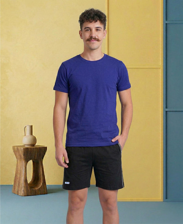 T.T. Men’s Cotton Blend | Solid Round Neck T-Shirt & Regular Fit Shorts | Casual Co-ord Set for Men