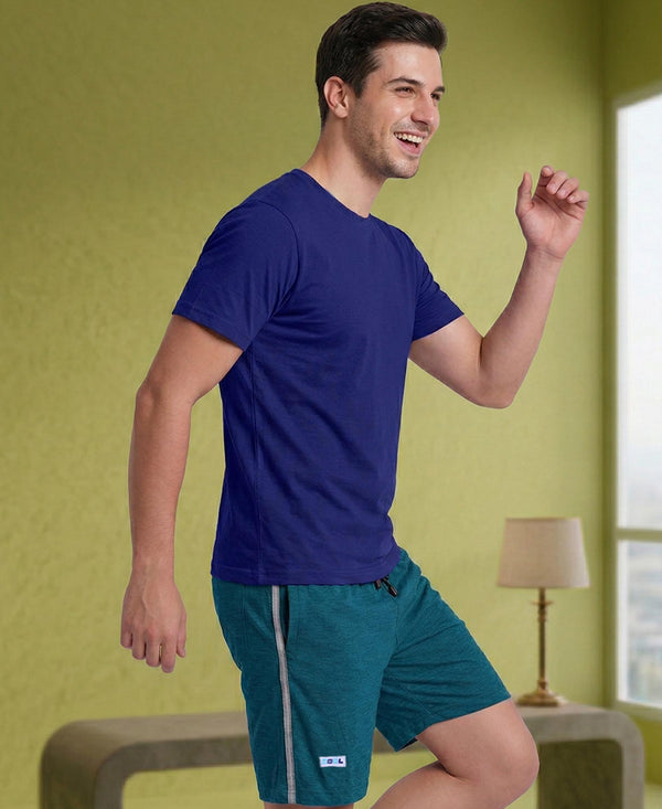 T.T. Men’s Cotton Blend | Solid Round Neck T-Shirt & Regular Fit Shorts | Casual Co-ord Set for Men