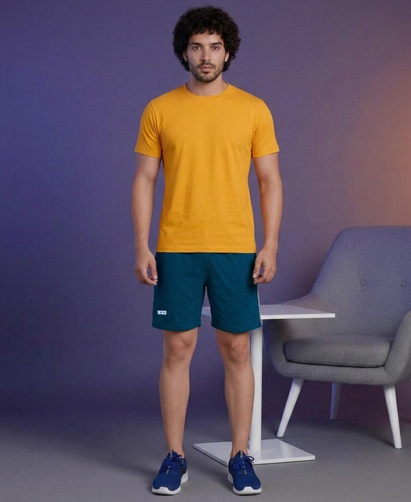 T.T. Men’s Cotton Blend | Solid Round Neck T-Shirt & Regular Fit Shorts | Casual Co-ord Set for Men