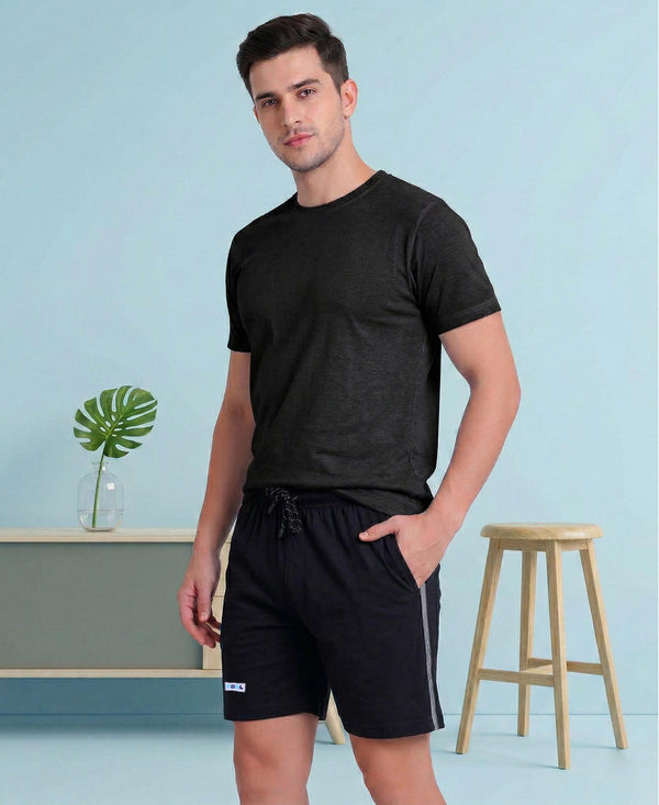 T.T. Men’s Cotton Blend | Solid Round Neck T-Shirt & Regular Fit Shorts | Casual Co-ord Set for Men