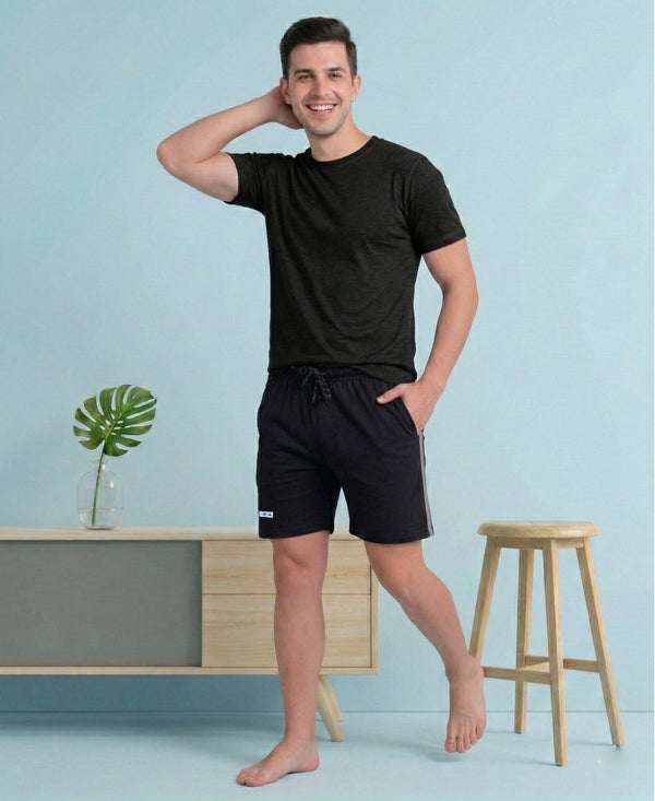 T.T. Men’s Cotton Blend | Solid Round Neck T-Shirt & Regular Fit Shorts | Casual Co-ord Set for Men