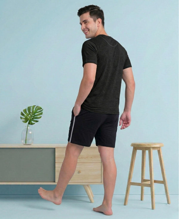 T.T. Men’s Cotton Blend | Solid Round Neck T-Shirt & Regular Fit Shorts | Casual Co-ord Set for Men