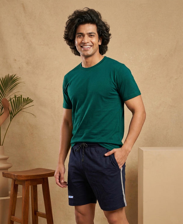 T.T. Men’s Cotton Blend | Solid Round Neck T-Shirt & Regular Fit Shorts | Casual Co-ord Set for Men