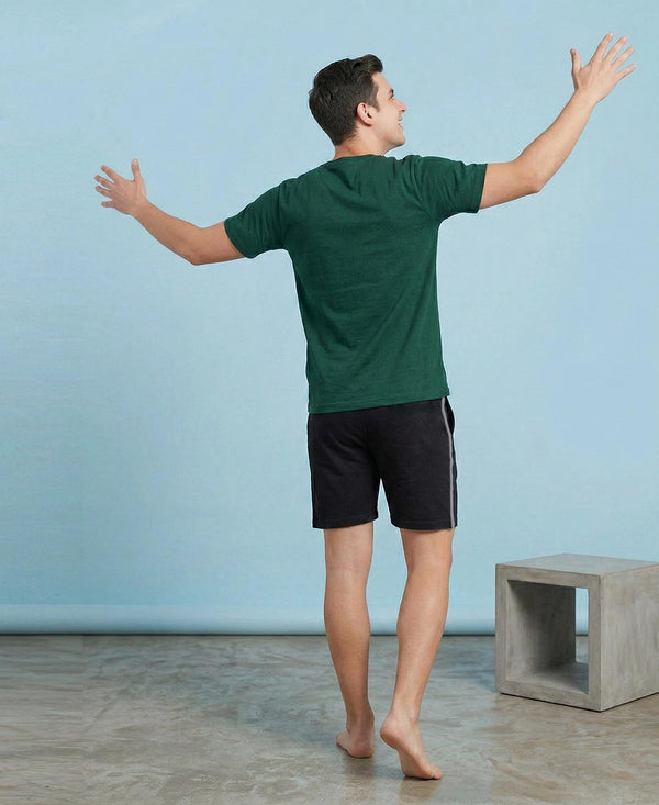 T.T. Men’s Cotton Blend | Solid Round Neck T-Shirt & Regular Fit Shorts | Casual Co-ord Set for Men