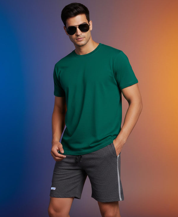 T.T. Men’s Cotton Blend | Solid Round Neck T-Shirt & Regular Fit Shorts | Casual Co-ord Set for Men