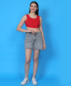 T.T. Women|Ribbed Crop Top|Sleeveless Round Neck Slim Fit Aesthetic Streetwear Top|Stretchable Cotton Fabric|Tshirt|Top||Red