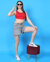 T.T. Women|Ribbed Crop Top|Sleeveless Round Neck Slim Fit Aesthetic Streetwear Top|Stretchable Cotton Fabric|Tshirt|Top||Red