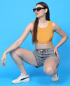 T.T. Women|Ribbed Crop Top|Sleeveless Round Neck Slim Fit Aesthetic Streetwear Top|Stretchable Cotton Fabric|Tshirt|Top||Mustard