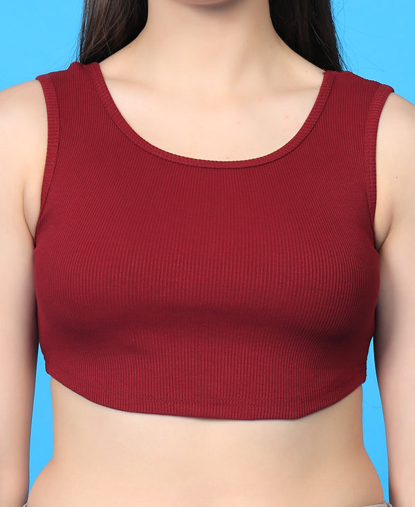 T.T. Women|Ribbed Crop Top|Sleeveless Round Neck Slim Fit Aesthetic Streetwear Top|Stretchable Cotton Fabric|Tshirt|Top||Maroon