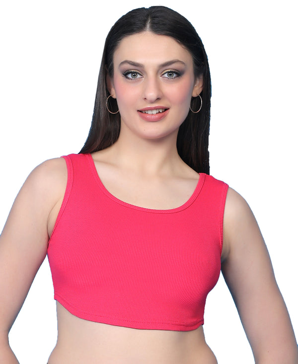 T.T. Women|Ribbed Crop Top|Sleeveless Round Neck Slim Fit Aesthetic Streetwear Top|Stretchable Cotton Fabric|Tshirt|Top||L.Pink