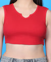 T.T. Women|Ribbed Crop Top|Sleeveless Notch Neck Slim Fit Aesthetic Streetwear Top|Stretchable Cotton Fabric|Tshirt|Top||Red