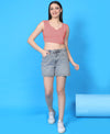 T.T. Women|Ribbed Crop Top|Sleeveless Notch Neck Slim Fit Aesthetic Streetwear Top|Stretchable Cotton Fabric|Tshirt|Top||Peach