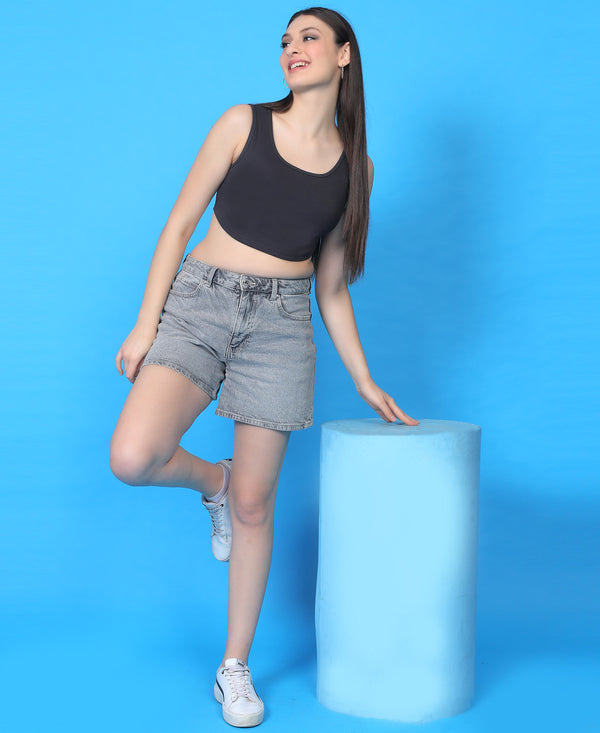 T.T. Women|Ribbed Crop Top|Sleeveless Round Neck Slim Fit Aesthetic Streetwear Top|Stretchable Cotton Fabric|Tshirt|Top||D.Grey