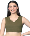 T.T. Women|Ribbed Crop Top|Sleeveless Notch Neck Slim Fit Aesthetic Streetwear Top|Stretchable Cotton Fabric|Tshirt|Top||Olive