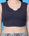 T.T. Women|Ribbed Crop Top|Sleeveless Notch Neck Slim Fit Aesthetic Streetwear Top|Stretchable Cotton Fabric|Tshirt|Top||Navy