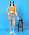T.T. Women|Ribbed Crop Top|Sleeveless Notch Neck Slim Fit Aesthetic Streetwear Top|Stretchable Cotton Fabric|Tshirt|Top||Mustard
