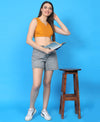 T.T. Women|Ribbed Crop Top|Sleeveless Notch Neck Slim Fit Aesthetic Streetwear Top|Stretchable Cotton Fabric|Tshirt|Top||Mustard