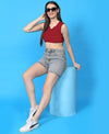 T.T. Women|Ribbed Crop Top|Sleeveless Notch Neck Slim Fit Aesthetic Streetwear Top|Stretchable Cotton Fabric|Tshirt|Top||Maroon