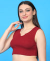T.T. Women|Ribbed Crop Top|Sleeveless Notch Neck Slim Fit Aesthetic Streetwear Top|Stretchable Cotton Fabric|Tshirt|Top||Maroon
