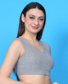 T.T. Women|Ribbed Crop Top|Sleeveless Notch Neck Slim Fit Aesthetic Streetwear Top|Stretchable Cotton Fabric|Tshirt|Top||Grey