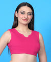 T.T. Women|Ribbed Crop Top|Sleeveless Notch Neck Slim Fit Aesthetic Streetwear Top|Stretchable Cotton Fabric|Tshirt|Top||Fuchsia