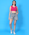 T.T. Women|Ribbed Crop Top|Sleeveless Notch Neck Slim Fit Aesthetic Streetwear Top|Stretchable Cotton Fabric|Tshirt|Top||Fuchsia