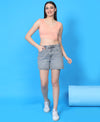 T.T. Women|Ribbed Crop Top|Sleeveless Notch Neck Slim Fit Aesthetic Streetwear Top|Stretchable Cotton Fabric|Tshirt|Top||Cream