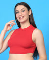 T.T. Women|Ribbed Crop Top|Sleeveless High Neck Slim Fit Aesthetic Streetwear Top|Stretchable Cotton Fabric|Tshirt|Top||Red