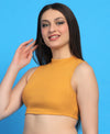 T.T. Women|Ribbed Crop Top|Sleeveless High Neck Slim Fit Aesthetic Streetwear Top|Stretchable Cotton Fabric|Tshirt|Top||Mustard