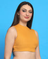T.T. Women|Ribbed Crop Top|Sleeveless High Neck Slim Fit Aesthetic Streetwear Top|Stretchable Cotton Fabric|Tshirt|Top||Mustard