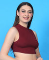 T.T. Women|Ribbed Crop Top|Sleeveless High Neck Slim Fit Aesthetic Streetwear Top|Stretchable Cotton Fabric|Tshirt|Top||Maroon