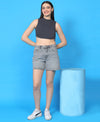 T.T. Women|Ribbed Crop Top|Sleeveless High Neck Slim Fit Aesthetic Streetwear Top|Stretchable Cotton Fabric|Tshirt|Top||D.Grey