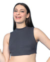 T.T. Women|Ribbed Crop Top|Sleeveless High Neck Slim Fit Aesthetic Streetwear Top|Stretchable Cotton Fabric|Tshirt|Top||D.Grey