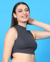 T.T. Women|Ribbed Crop Top|Sleeveless High Neck Slim Fit Aesthetic Streetwear Top|Stretchable Cotton Fabric|Tshirt|Top||D.Grey