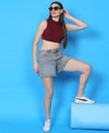 T.T. Women|Ribbed Crop Top|Sleeveless High Neck Slim Fit Aesthetic Streetwear Top|Stretchable Cotton Fabric|Tshirt|Top||Maroon