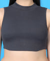 T.T. Women|Ribbed Crop Top|Sleeveless High Neck Slim Fit Aesthetic Streetwear Top|Stretchable Cotton Fabric|Tshirt|Top||D.Grey