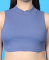 T.T. Women|Ribbed Crop Top|Sleeveless High Neck Slim Fit Aesthetic Streetwear Top|Stretchable Cotton Fabric|Tshirt|Top||L. Blue