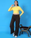 T.T. Women|Stylish Crop Top|Ribbed Slim Fit Full Sleeve Round Neck Trendy Casual Wear Top|Stretchable Cotton Fabric|Tshirt|Top||Yellow