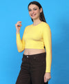 T.T. Women|Stylish Crop Top|Ribbed Slim Fit Full Sleeve Round Neck Trendy Casual Wear Top|Stretchable Cotton Fabric|Tshirt|Top||Yellow
